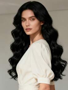 New Fashion Black 32 Inch Middle Part Long Curly Synthetic Wig For Daily Wear - Black - View 2