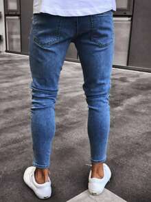 Men's Stretch Skinny Jeans, Casual American Style Pants - Blue - View 2