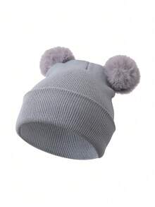 1顶男女童简约纯色时尚冬季中性保暖帽，头围弹性可调节，适合日常户外保暖，圣诞节礼物，新年礼物 - 彩色 - 查看 5