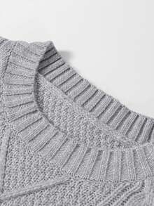 Acelitt Plus Size Women's Solid Color Knitted Fabric Pattern Off-Shoulder Plus Size Sweater Dress, Autumn/Winter - Grey - View 8