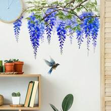 Wisteria Flowers Plant Wall Stickers, Wisteria Flowers And Bird, Removable Waterproof PVC Stickers, Suitable For Living Room, Office, Makeup Room Background Wall Decoration, Home Decoration - Multicolor - View 3