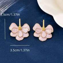 1 Pair Classic French Enamel Floral Metal Stud Earrings For Women, Niche Vintage Style Earrings Suitable For Daily Wear And Dates - Flower Earrings - View 7