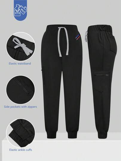 cimmuovere Plus Size Women's Pocket Elastic Scrubs Nurse Scrubs Workwear Dentist Healthcare Pet Hospital Laboratory Pants