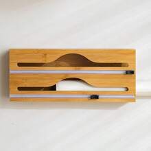 Bamboo & Wood Wall-Mounted Cling Film Cutter, Commercial & Home Kitchen Creative Multi-Compartment Multi-Layer Dual-Direction Cutting Machine