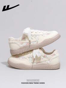 1 Pair WARRIOR Women's Thick Sole Lace-Up Soft Bottom Casual Shoes, Low-Top Outdoor Flat Shoes, Warm Winter Shoes, Commuting Shoes, Round Toe Low Heel Non-Slip Solid Color Elegant Soft Bottom Hiking Suitable For Students Graduation Photos Flat Shoes, Low-Top Leather Sneakers