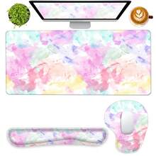 一款精美的大理石纹腕托鼠标垫+键盘支架+游戏鼠标垫+杯垫，加厚防滑设计，带腕托，办公电脑防滑鼠标垫，男女通用，学习用品，办公用品，返校季游戏鼠标垫
