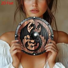 2D Flat, 1 Piece Nordic Shield Metal Wall Decoration - Dark, Medieval Fantasy Decor - Lightweight Aluminum With Textured Wood Grain Frame - Easy To Hang And Install Home, Bar, Cafe, Office - No Wiring Required - Valentine's Day, New Year, Birthday - Retro Nordic Mythology Art, Medieval Style, Mythical Design, 2D Flat - 彩色 - 查看 4