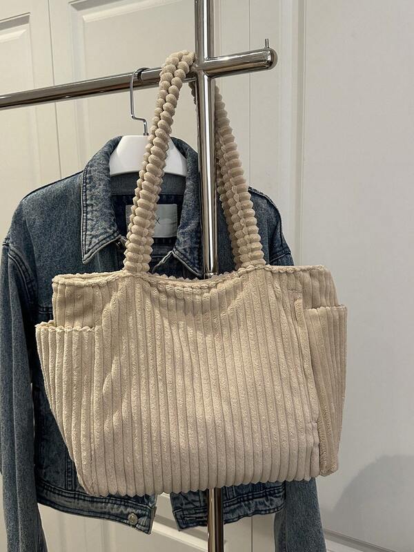 2025 New Autumn/Winter Corduroy Tote Bag For Women, Large Capacity Casual Shoulder Shopping Bag With High-End Feel, Suitable For Commuting