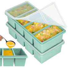 Silicone Freezer Trays With Lids, Leakproof Stackable Container-Style Ice Cube Trays - Dishwasher & Oven Compatible For Frozen Broth, Leftovers & Meal Prep - 綠色 - 查看 7
