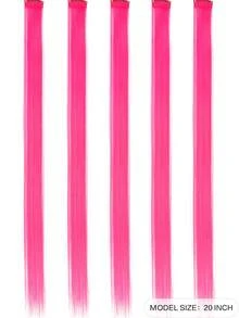 5 PCS Red Colored Clip In Hair Extensions 20 Inch Long Straight Hairpieces Clip In Synthetic, Halloween Cosplay Dress Up Fashion Party Christmas New Year Gift For Women Christmas New Year Carnival Music Festival Use(RED) - 玫瑰紅 - 查看 2