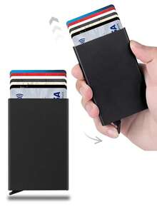 Unisex Black Ultra-Thin RFID Blocking Anti-Theft Card Cover Wallet Protector - With Pop-Up Card Holder, Anti-Theft Protection - Suitable For ID Cards, Business Cards, Bank Cards, Debit Cards - The Ideal Gift For Men For New Year's, Anniversaries, And Valentine's Day! - Black - View 1