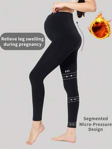 1 pièce Collants de maternité noirs avec doublure thermique, couleur unie, mode, taille ajustable, convient pour le port quotidien, automne/hiver - Multicolore - Voir 5