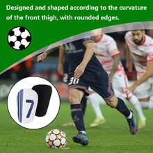 1双蓝白相间7号足球护腿板，舒适贴合，独特尺寸设计，适合足球或其他运动