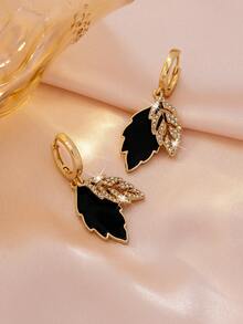 1 Pair Fashionable Minimalist Elegant Dual-Layer Leaf Pendant Earrings, Suitable For Business/Commute Wear For Women - Multicolor - View 3