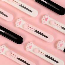 3pcs Mixed Creative Girly Pink Cat Paw Alloy Mini Portalble Utility Knife Cutter Letter Envelope Opener Mail Knife School Office Supplies - Black+Pink+White - View 6