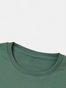 Women's Drop-Shoulder Sweatshirt, Casual Long-Sleeve Round-Neck Pullover For Spring And Summer, Casual Attire Top, Outerwear, Women's Clothing, Patterned Sweatshirt, Casual Streetwear Sweatshirtgifts For Mom-Free Shipping - 橄欖綠 - 查看 3