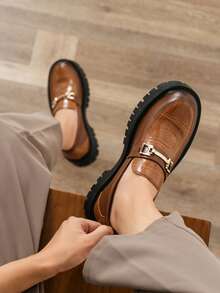 Men's Slip-On Loafers, Versatile Business Casual Shoes, Thick Sole Elevator Shoes, Slip-On For Commuting, Party, Banquet, Street Wear - Brown - View 6