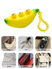 New Creative Funny Interestings Queeze Bean Decompression Keychain Cute Fun Key Ring Three-Eyed Banana Squeeze Keychain Decompression Venting Popping Eyes Simulation Banana Keychain Pendant Decompression Artifact Car Keychain Gift - Multicolor - View 6
