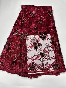 5 Yards/Piece 2025 New Fashion High-Quality Blue/Purple Sequin Floral Embroidered Lace Mesh Fabric, Suitable For African/Nigerian/French Red/Silver Women's Wedding Party Evening Dress Making, Clothing Sewing, Home DIY Decor Fabric, 1 Yard Ladies Garment Handcraft Sewing Thin Mesh Lace Cloth - Multicolor - View 9