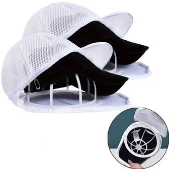 带防护网布洗衣袋的帽子清洗笼 - 塑料帽子清洗笼，带安全拉链，适用于洗衣机，无需用电