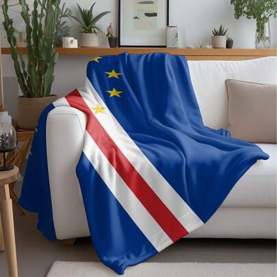 1 Piece Cape Verde Comfortable Flannel Four Seasons Light Warm Blanket-Traditional Cape Verde Flag Blue Red White Stripes XINGX Design, Multifunctional Sofa, Bed, Car, Office, Camping-Perfect Gift Choice, Air Conditioning Blanket, Durable And Comfortable