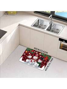 Christmas Gingerbread Man Pattern Kitchen Mat Set, Anti-Fatigue Anti-Slip Flannel Carpet, Suitable For Sink, Bedroom, Living Room, Dining Room, Easy To Clean, Stain Resistant, Made Of Polyester, Machine Washable - Multicolor - View 8