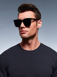 1pc Men Oversized Square Frame Classic Fashion Glasses For Daily Life Sun Protection Outdoor Travel Accessories