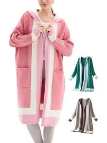 Women's Oversized Open Front Cardigan Sweater - Lightweight Alpaca Wool Long Sleeve Coatigan With Draped Pocket - Hồng - Xem 12