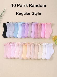20双随机颜色女婴荷叶边袜 | 10双女婴蕾丝花边弹力袜 | 可爱幼儿袜 | 舒适柔软 | 适合0-3岁 | 婴儿袜 | 新生儿袜 | 幼儿袜 | 万圣节装饰 感恩节 圣诞节 圣诞礼物 - 彩色 - 查看 11