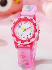 1pc Cute Pink Butterfly Print Quartz Watch, Suitable For Birthday Gift , Christmas Gift, Teenager Creative & Unique - Multicolor - View 5