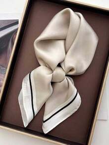 1pc Square Scarf, Women's Satin Printed Headscarf, Fashion Headband, Shawl, Scarf, Neckerchief, Headscarf, Dress Accessory - 卡其色 - 查看 1