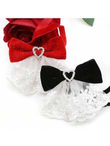 1 buc. accesoriu reglabil pentru animale de companie, similar cu papionul, potrivit pentru nunți și Ziua Îndrăgostiților, design unic cu fundă în formă de inimă, se potrivește câinilor și pisicilor de talie mică