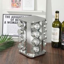 Stainless Steel Rotating Spice & Herb Rack Including Glass Jars, Carousel Organizer For Kitchen Spice And Herbs - 4 Layers - 16 Seasoning Jars - View 12