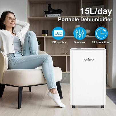 loefme Deumidificatore domestico silenzioso da 2,8 l – potente deumidificazione + pulizia antibatterica, protezione automatica dallo spegnimento dell'acqua, funzionamento tramite touchscreen (con funzione di sterilizzazione)