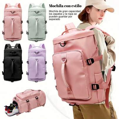 Bolsa deportiva y de fitness multiusos para mujer con compartimentos secos y húmedos, bolsa de entrenamiento de natación, bolsa de equipaje de viaje, bolso de mano, mochila para hombre, bolsa de yoga, bolsa de almacenamiento de ropa, gran capacidad, compartimento independiente para zapatos, color sólido, bolso casual simple y versátil, mochila de viaje, mochila deportiva