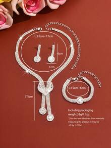 4pcs Women Jewelry Set, Including Necklace, Earrings, Bracelet, Diamond Shape Design, Suitable For Party, Bride, Thanksgiving Theme - Gold - View 7