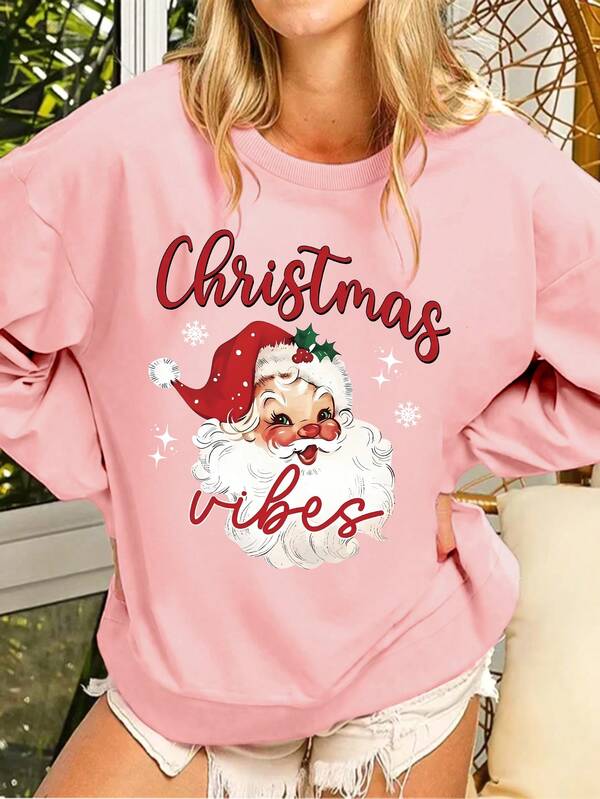 Sudadera casual de cuello redondo con estampado navideño LOVE JOYY, de manga larga, para invierno