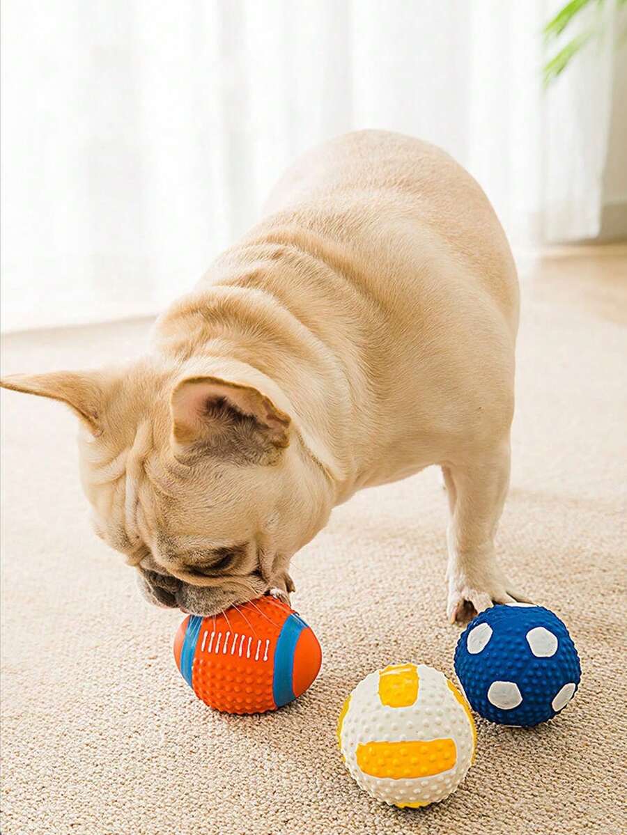 互动宠物狗玩具，乳胶发声玩具，咀嚼玩具，耐用咀嚼球，互动自玩玩具，橄榄球，橄榄球，适合小型犬，泰迪训练狗玩具 - 彩色 - 查看 1