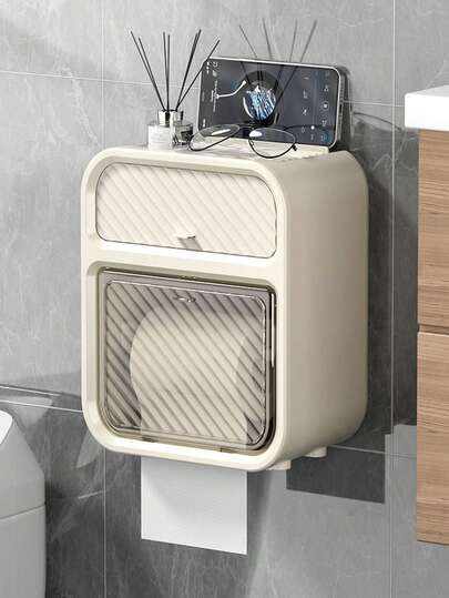 Wall-Mounted Bathroom Tissue Paper Holder - Space-Saving Bathroom Organizer, Durable, No Drilling Required, Bathroom Storage Organizer