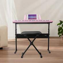 GEP-110 61 Key Lighting Keyboard With Piano Stand, Piano Bench, Built In Speakers, Headphone, Microphone, Music Rest, LED Screen, 3 Teaching Modes For Beginners,Piano,Piano Keyboard,Musical Instruments,Music,Gifts - Pink - View 3