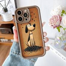 Funda para teléfono con borde negro diseño de perro dibujado sobre fondo marrón con granos de café ideal para uso diario y regalo original - Café integral - Ver 2