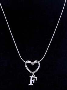 Women's Minimalist Heart & 26 Initials Pendant Necklace - Fashion Versatile Jewelry For Daily Wear & Lover Gift - Silver - View 9