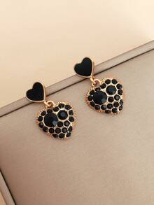 1 Pair Elegant Luxury Rhinestone Heart Stud Earrings For Women - Rhinestone Heart - View 4