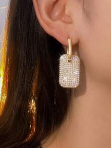 方形水钻耳环，通勤百搭优雅奢华女士耳环 - 彩色 - 查看 4