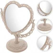 GSYY Heart-Shaped Cosmetic Mirror - Plastic Double-Sided Table Ligweig - Bathro And Bedro Mirror Beige - 米色 - 查看 6