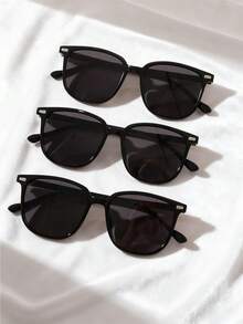 Set Of 3 Girls Plastic Geometric Frame Tinted Lenses Personalized Fashion Glasses For Vacation Parties - Black - View 4