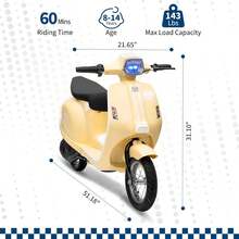 Ciclomotor eléctrico infantil, 24V 350W, velocidad máxima de 22,5 km/h, con freno trasero, acelerador de puño giratorio y luz LED. Ideal para niños y adolescentes de 8 a 12 años. - Beis - Ver 2
