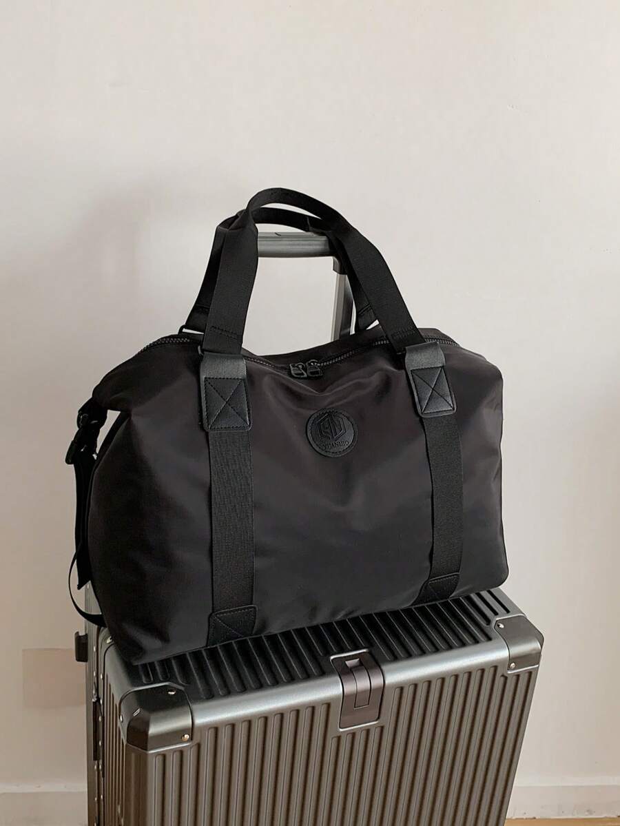 1 pieza Bolso de mano de gran capacidad y unicolor para hombres, material ligero y duradero, diseño con compartimento con cremallera, adecuado para viajes cortos, gimnasio, equipaje, otoño/invierno