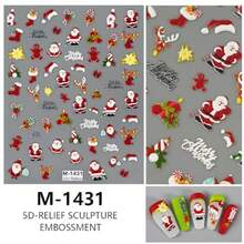 Christmas Nail Stickers - 5D Self-Adhesive Designs With Christmas Trees Snowflakes Snowmen Reindeer Santa Hats Nail Art Stickers Decorations For Women Girls 4PCS