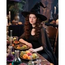 L'VOW Gothic Chiffon Shoulder Cape Women Sheer Tulle Cape Shawl Halloween Party Wedding Cosplay{"Color_name":"Black"} - đen - Xem 3